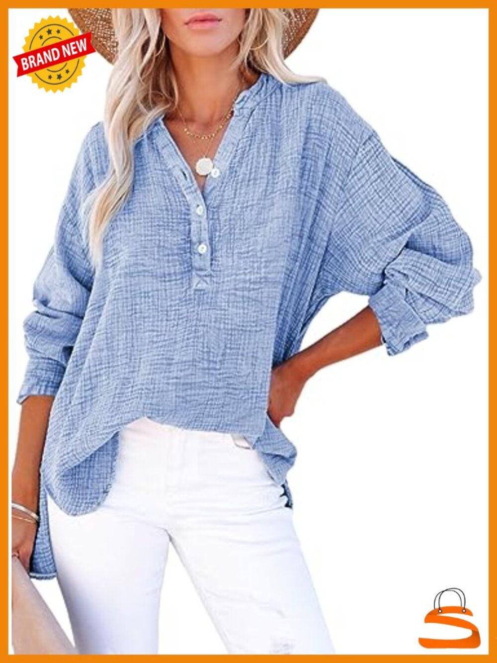 Casual V Neck Button Down Long Sleeve Blouse Tunic Top